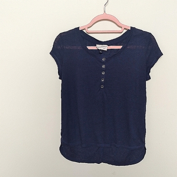 Universal Thread Navy Blue Linen Blend Short Sleeve Henley Top Size XS - Picture 2 of 8